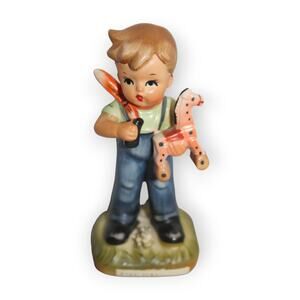 Vintage Rare Erich Stauffer Porcelain Figurine Boy  Toy Horse U 8561 PLAY TIME